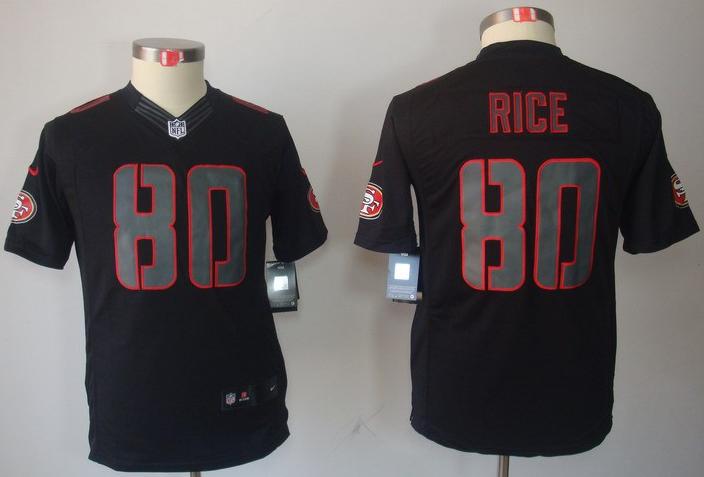 Kids Nike San Francisco 49ers 80 Jerry Rice Black Impact LIMITED NFL Jerseys Cheap