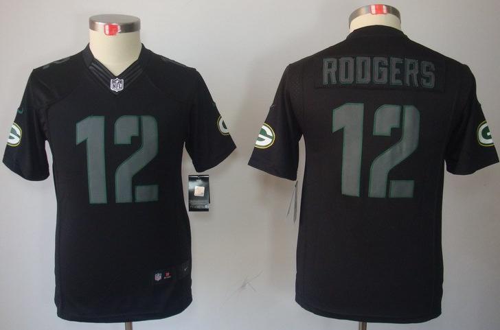 Kids Nike Green Bay Packers 12 Aaron Rodgers Black Impact LIMITED NFL Jerseys Cheap