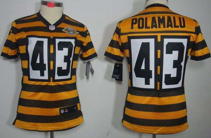 Cheap Women Nike Pittsburgh Steelers 43# Troy Polamalu Yellow-Black 80th Throwback Elite NFL Jerseys