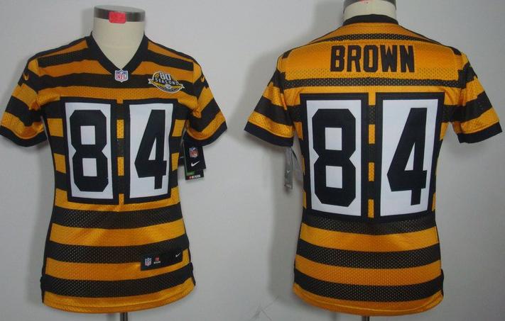 Cheap Women Nike Pittsburgh Steelers #84 Antonio Brown Yellow-Black 80th Throwback Elite NFL Jerseys