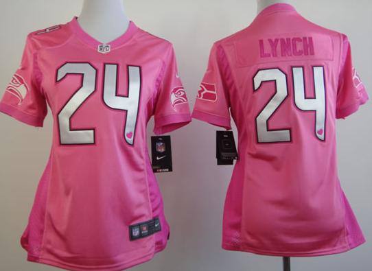Cheap Women Nike Seattle Seahawks 24# Marshawn Lynch Pink Love NFL Jerseys