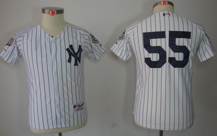 Kids New York Yankees 55 Hideki Matsui White(Black Strip) MLB Jerseys 2009 World Series Patch Cheap