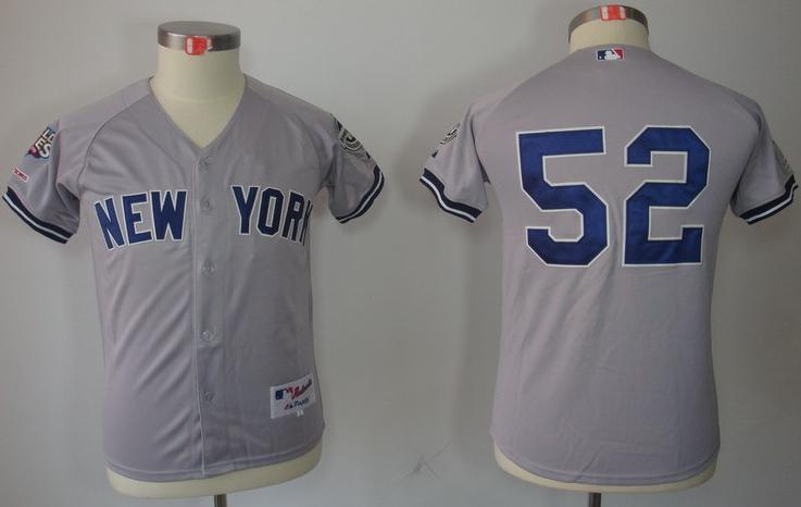 Kids New York Yankees 52 C.C. Sabathia Grey MLB Jerseys 2009 World Series Patch Cheap