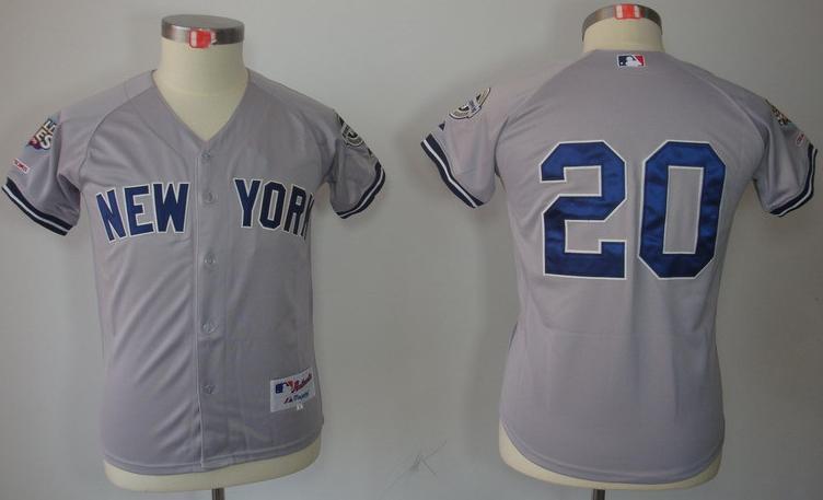 Kids New York Yankees 20 Jorge Posada Grey MLB Jerseys 2009 World Series Patch Cheap