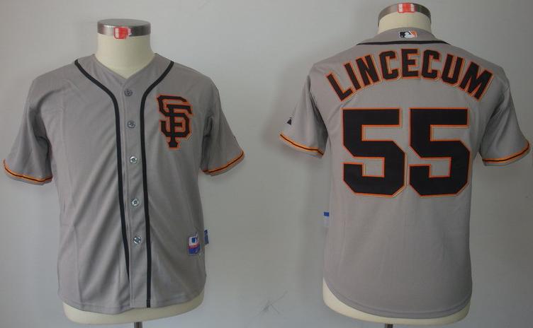 Kids San Francisco Giants 55 Tim Lincecum Grey Cool Base MLB Jersey SF Style Cheap