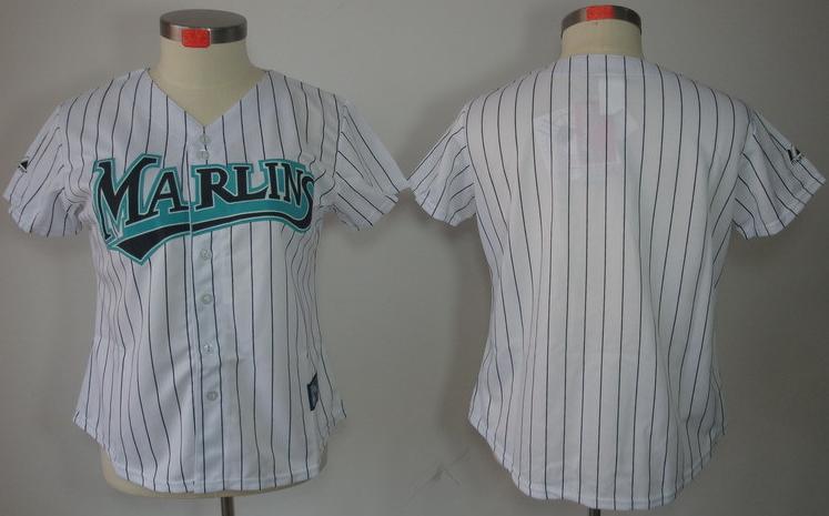 Cheap Women Florida Marlins Blank White(Black Strip) MLB Jerseys