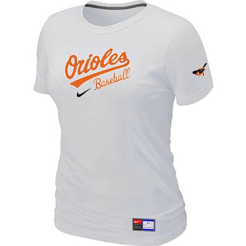 Cheap Women Baltimore Orioles Nike White Short Sleeve Practice MLB Baseball T-Shirt
