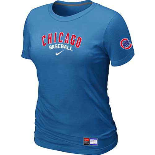 Cheap Women Chicago Cubs Nike L.blue Short Sleeve Practice MLB Baseball T-Shirt