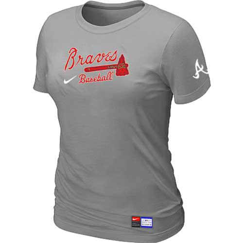 Cheap Women Atlanta Braves Nike L.Grey Short Sleeve Practice MLB Baseball T-Shirt