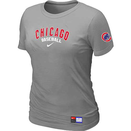 Cheap Women Chicago Cubs Nike L.Grey Short Sleeve Practice MLB Baseball T-Shirt