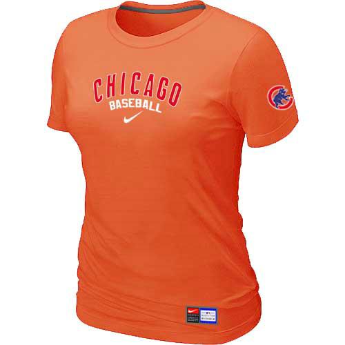 Cheap Women Chicago Cubs Nike Orange Short Sleeve Practice MLB Baseball T-Shirt