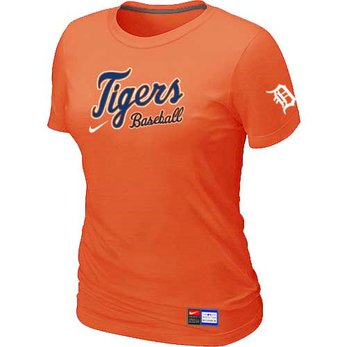 Cheap Women Detroit Tigers Nike Orange Short Sleeve Practice MLB Baseball T-Shirt