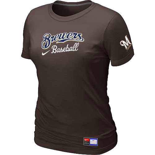 Cheap Women Milwaukee Brewers Nike Brown Short Sleeve Practice MLB Baseball T-Shirt