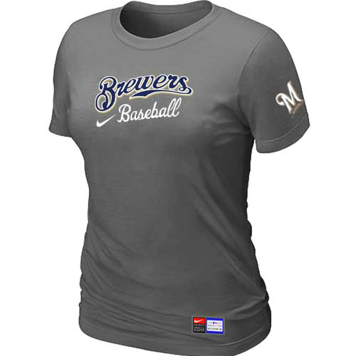 Cheap Women Milwaukee Brewers Nike D.Grey Short Sleeve Practice MLB Baseball T-Shirt