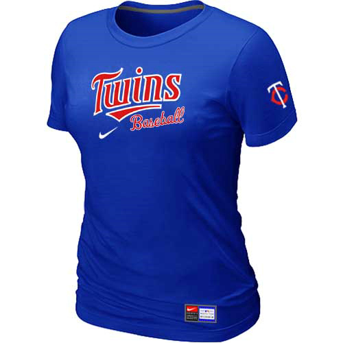 Cheap Women Minnesota Twins Nike Blue Short Sleeve Practice MLB Baseball T-Shirt