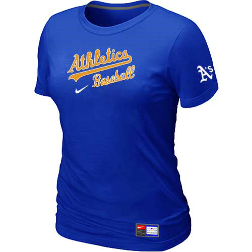 Cheap Women Oakland Athletics Nike Blue Short Sleeve Practice MLB Baseball T-Shirt