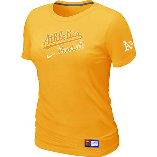 Cheap Women Oakland Athletics Nike Yellow Short Sleeve Practice MLB Baseball T-Shirt