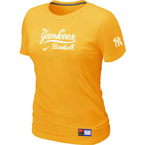 Cheap Women New York Yankees Nike Yellow Short Sleeve Practice MLB Baseball T-Shirt