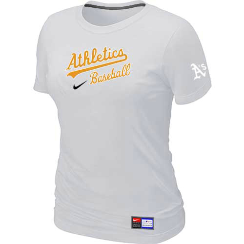 Cheap Women Oakland Athletics Nike White Short Sleeve Practice MLB Baseball T-Shirt