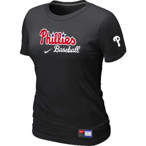 Cheap Women Philadelphia Phillies Nike Black Short Sleeve Practice MLB Baseball T-Shirt
