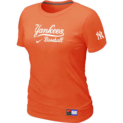 Cheap Women New York Yankees Nike Orange Short Sleeve Practice MLB Baseball T-Shirt