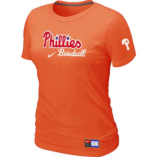 Cheap Women Philadelphia Phillies Nike Orange Short Sleeve Practice MLB Baseball T-Shirt
