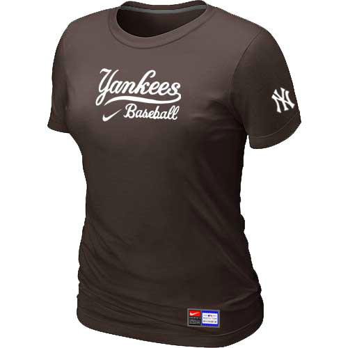 Cheap Women New York Yankees Nike Brown Short Sleeve Practice MLB Baseball T-Shirt
