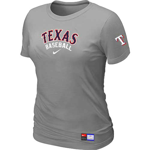 Cheap Women Texas Rangers Nike L.Grey Short Sleeve Practice MLB Baseball T-Shirt