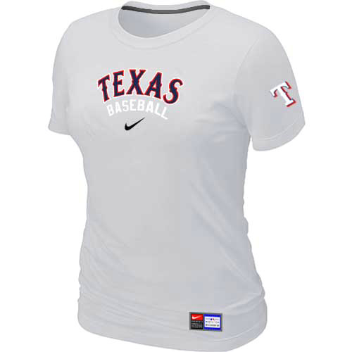 Cheap Women Texas Rangers Nike White Short Sleeve Practice MLB Baseball T-Shirt