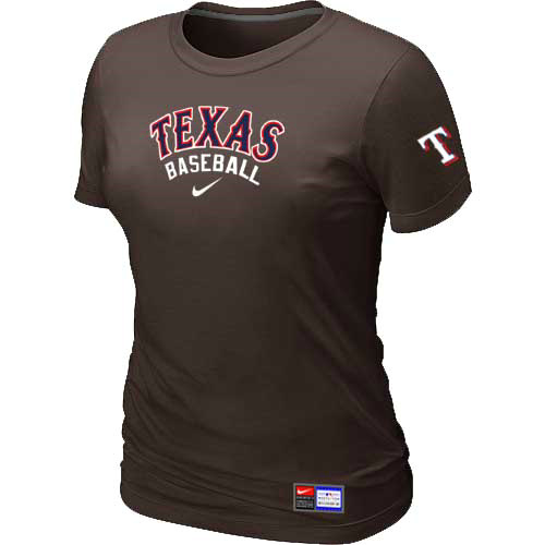 Cheap Women Texas Rangers Nike Brown Short Sleeve Practice MLB Baseball T-Shirt