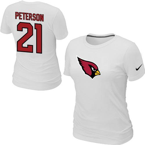 Cheap Women Nike Arizona Cardinals 21 peterson Name & Number White NFL Football T-Shirt