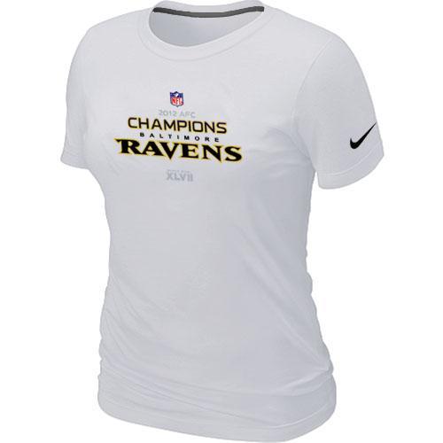 Cheap Women Nike Baltimore Ravens 2012 AFC Conference Champions Trophy Collection Long White NFL Football T-Shirt