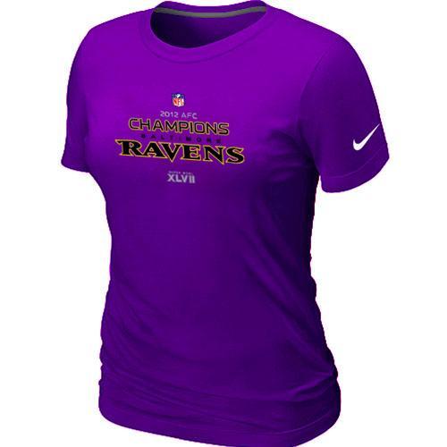 Cheap Women Nike Baltimore Ravens 2012 AFC Conference Champions Trophy Collection Long Purple NFL Football T-Shirt