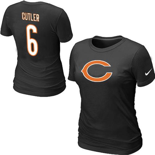 Cheap Women Nike Chicago Bears 6 Jay Cutler Name & Number Black NFL Football T-Shirt