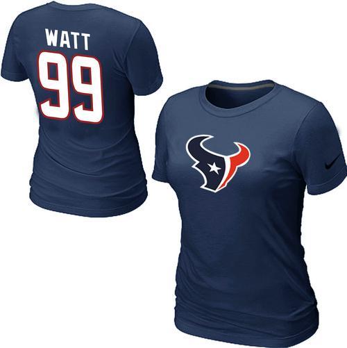 Cheap Women Nike Houston Texans 99 Watt Name & Number D.Blue NFL Football T-Shirt
