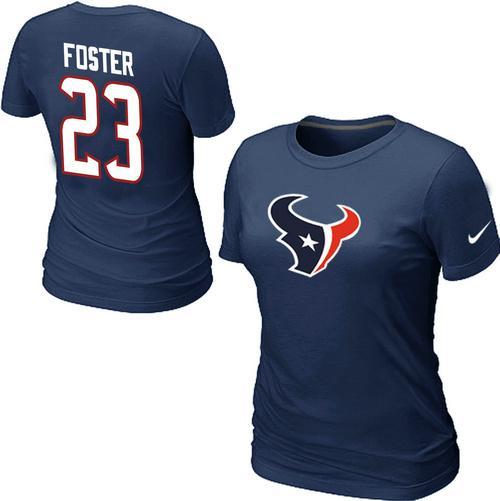 Cheap Women Nike Houston Texans 23 FOSTER Name & Number Blue NFL Football T-Shirt