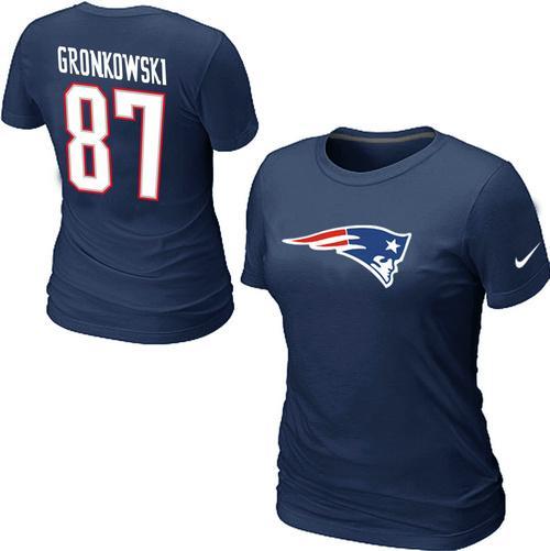Cheap Women Nike New England Patriots 87 GRONKOWSKI Name & Number NFL Football T-Shirt