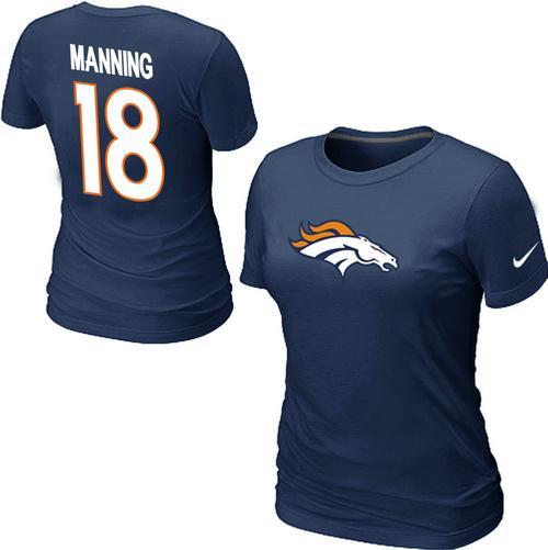 Cheap Women Nike Denver Broncos Peyton 18 Manning Name & Number Blue NFL Football T-Shirt