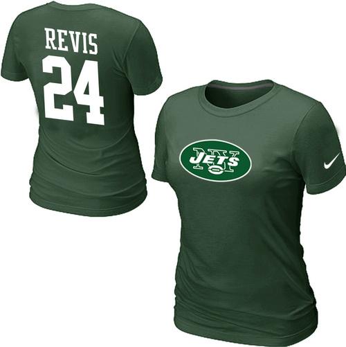Cheap Women Nike New York Jets 24 REVIS Name & Number Green NFL Football T-Shirt