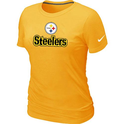 Cheap Women Nike Pittsburgh Steelers Authentic Logo Yellow NFL Football T-Shirt