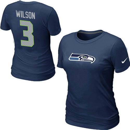 Cheap Women Nike Seattle Seahawks 3 Russell Wilson Name & Number NFL Football T-Shirt