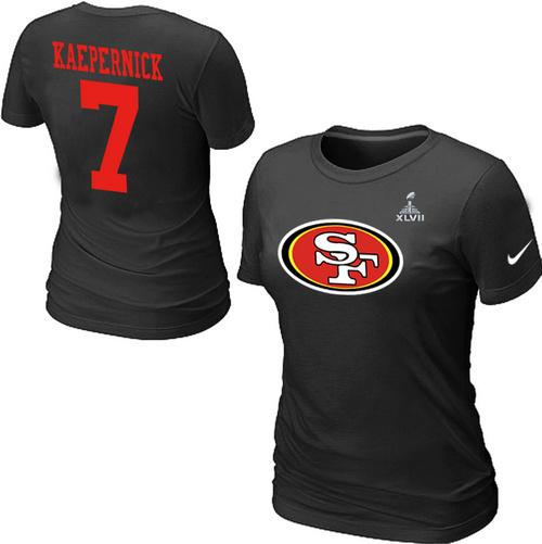 Cheap Women Nike San Francisco 49ers 7 Kaepernick Name & Number Super Bowl XLVII Black NFL Football T-Shirt