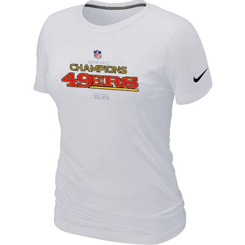 Cheap Women Nike San Francisco 49ers 2012 NFC Conference Champions Trophy Collection Long White NFL Football T-Shirt