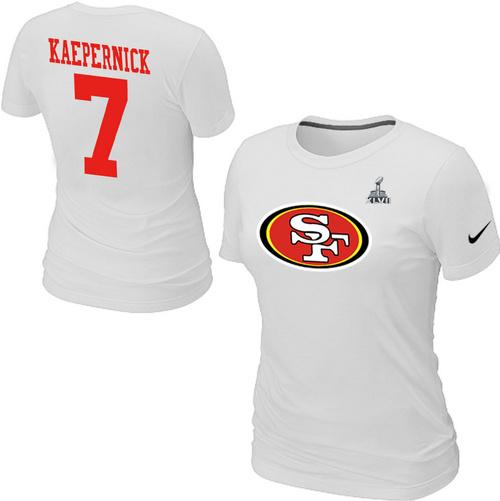Cheap Women Nike San Francisco 49ers 7 Kaepernick Name & Number Super Bowl XLVII White NFL Football T-Shirt