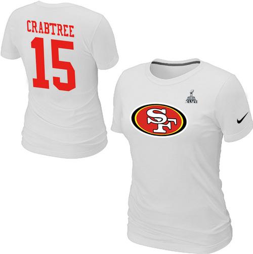 Cheap Women Nike San Francisco 49ers 15 CRABTREE Name & Number Super Bowl XLVII White NFL Football T-Shirt