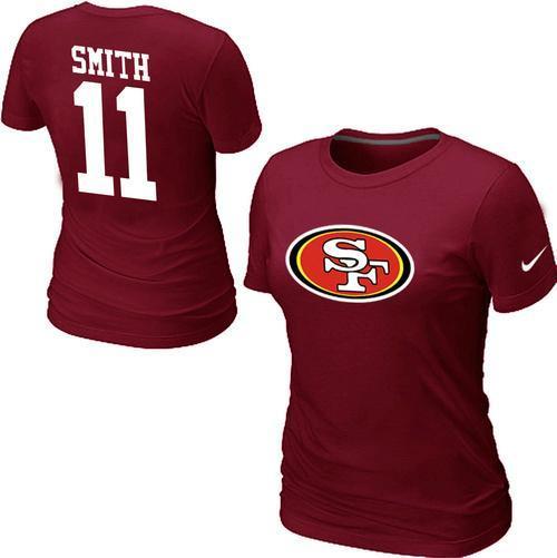 Cheap Women Nike San Francisco 49ers 11 SMITH Name & Number Red NFL Football T-Shirt