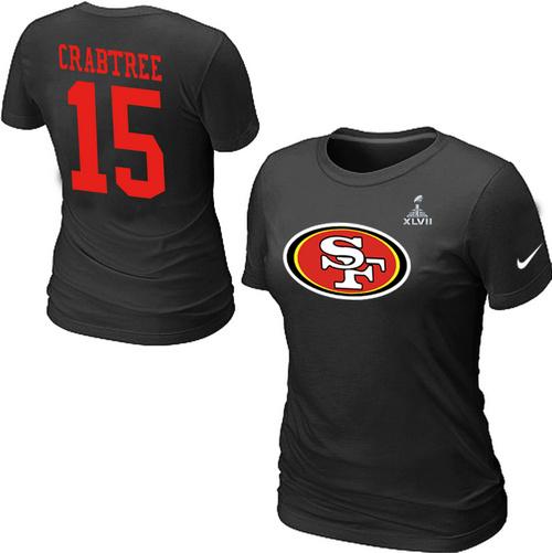 Cheap Women Nike San Francisco 49ers 15 CRABTREE Name & Number Super Bowl XLVII Black NFL Football T-Shirt