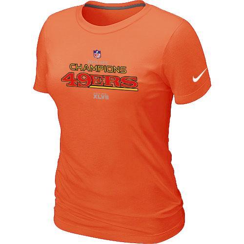 Cheap Women Nike San Francisco 49ers 2012 NFC Conference Champions Trophy Collection Long Orange NFL Football T-Shirt