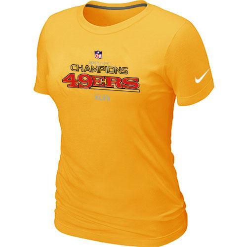 Cheap Women Nike San Francisco 49ers 2012 NFC Conference Champions Trophy Collection Long Yellow NFL Football T-Shirt