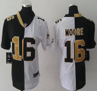 Cheap Womens Nike New Orleans Saints 16 Lance Moore Black and White Split NFL Jersey